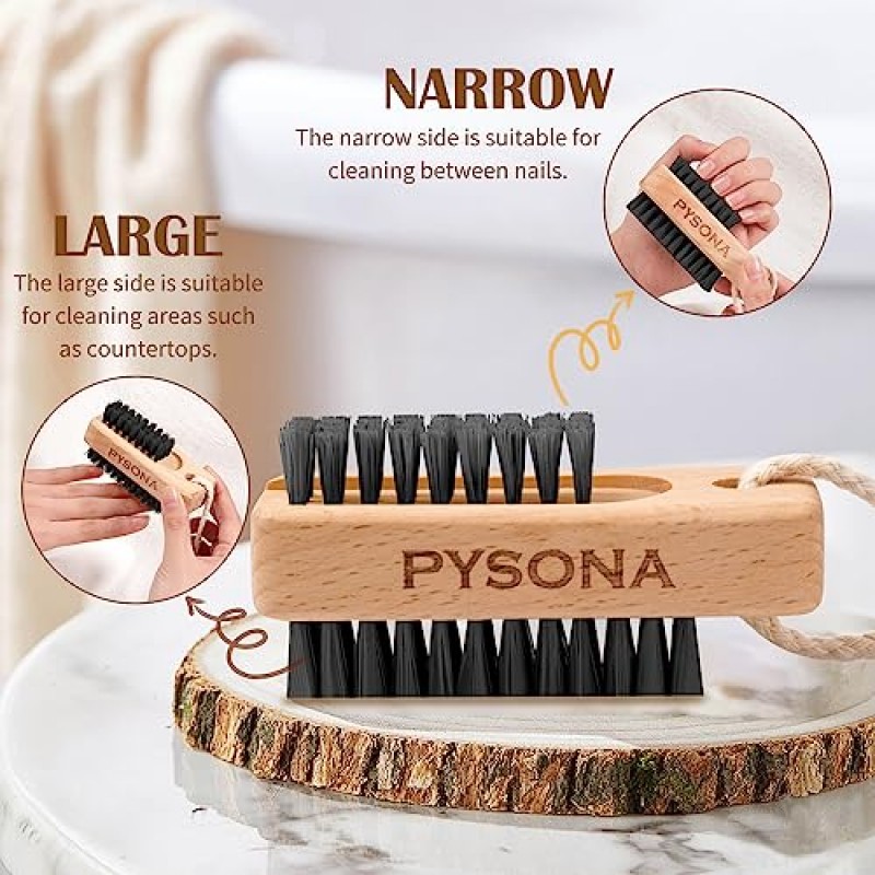 Pysona 손톱 청소용 네일 브러쉬 2팩 나무 네일 스크럽 브러쉬 발가락 및 손톱 청소용 손톱 브러쉬 양면 행잉 로프(너도밤나무)(검은색)