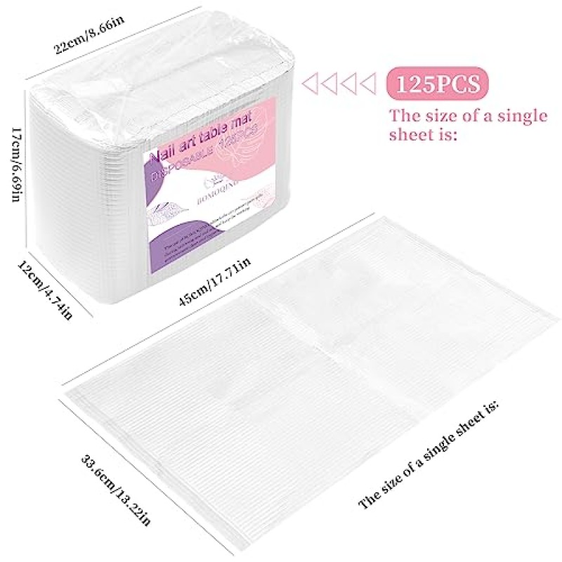 125PCS 일회용 네일 아트 테이블 매트, 방수 네일 팁 아트 테이블 타월 매트, 아크릴용 3겹 네일 냅킨, 네일 아트 매트 종이 시트, 네일 팁 살롱 매니큐어용 아트 방수 패드