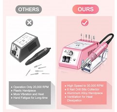 전문 네일 드릴 머신 30000 RPM Efile 손톱용 전기 네일 파일러 키트, 아크릴 젤 네일, 매니큐어 페디큐어 드릴 6개 네일 비트, 106개 샌딩 밴드 - 핑크