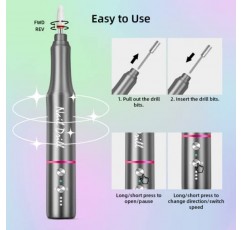 전문 네일 드릴 머신 35000 RPM, 휴대용 충전식 전기 네일 파일머신, 아크릴 네일용 무선 네일 드릴 젤 폴리싱 제거(회색)