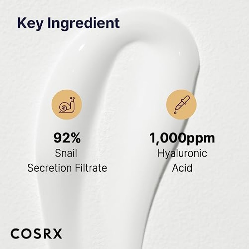 COSRX 달팽이 뮤신 92% 모이스처라이저 3.52oz/ 100g, 건조하고 민감한 피부를 위한 데일리 리페어 페이스 젤 크림, 동물 테스트 안 함, 파라벤 없음, 황산염 없음, 프탈레이트 없음, 한국 스킨케어
