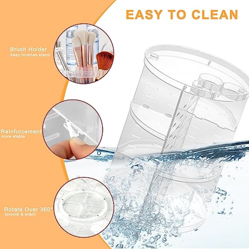 회전식 메이크업 정리함, DIY 8개의 조정 가능한 레이어 회전 스킨케어 정리함, 브러시 홀더 향수 트레이가 있는 화장품 디스플레이 케이스, 화장대 욕실 수조용 다기능 보관 회전목마