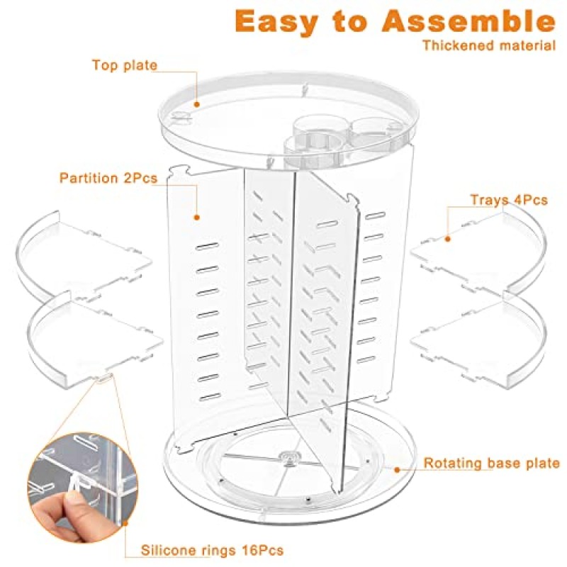 회전식 메이크업 정리함, DIY 8개의 조정 가능한 레이어 회전 스킨케어 정리함, 브러시 홀더 향수 트레이가 있는 화장품 디스플레이 케이스, 화장대 욕실 수조용 다기능 보관 회전목마