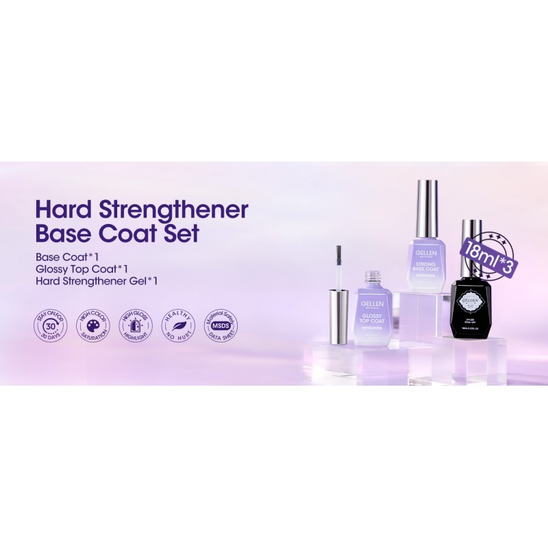젤렌 젤 탑 코트 베이스 코트(네일 강화제 포함) - 3피스 18ml 닦아내지 않음 젤 매니큐어용 광택 탑코트 세트, 양말 오프 베이스 젤 네일 경화제 케어 얇은 주 네일 살롱 매니큐어