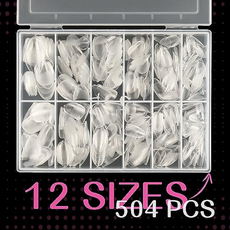 UNA GELLA 엑스트라 쇼트 아몬드 네일 팁 풀 커버 504PCS 젤 x 네일 팁 짧은 아몬드 모양 네일 팁 소프트 젤리 젤 클리어 가짜 네일 팁 아크릴 네일 팁 담그기 홈 DIY 살롱 네일 12 사이즈