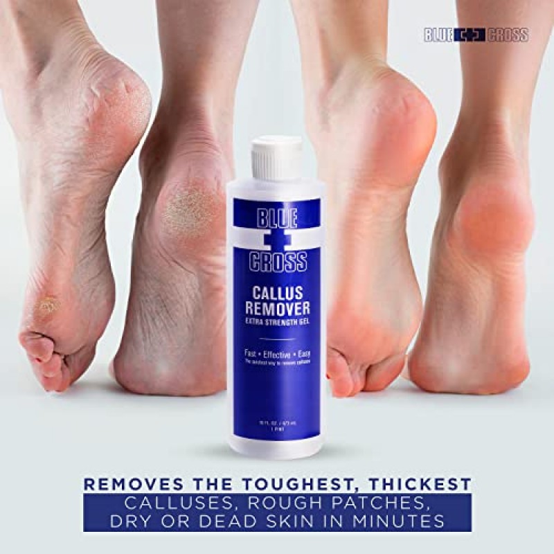 Blue Cross 전문 네일 케어, 발뒤꿈치 또는 발을 위한 강력한 굳은 살 제거제 젤, 줄, 면도기, 수세미 및 부석 대체 가정용 매니큐어/페디큐어 결과, 16온스