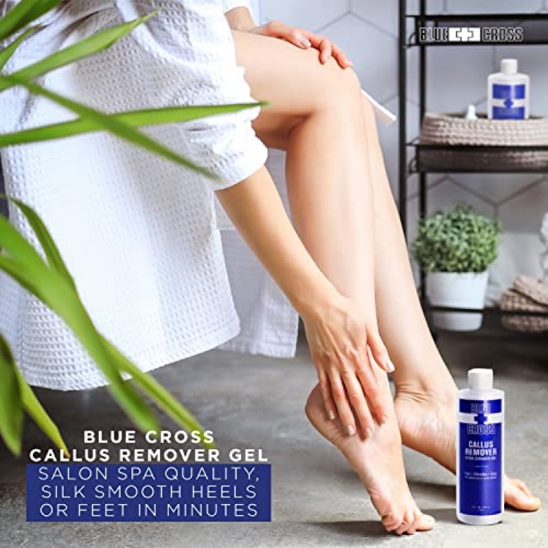 Blue Cross 전문 네일 케어, 발뒤꿈치 또는 발을 위한 강력한 굳은 살 제거제 젤, 줄, 면도기, 수세미 및 부석 대체 가정용 매니큐어/페디큐어 결과, 16온스
