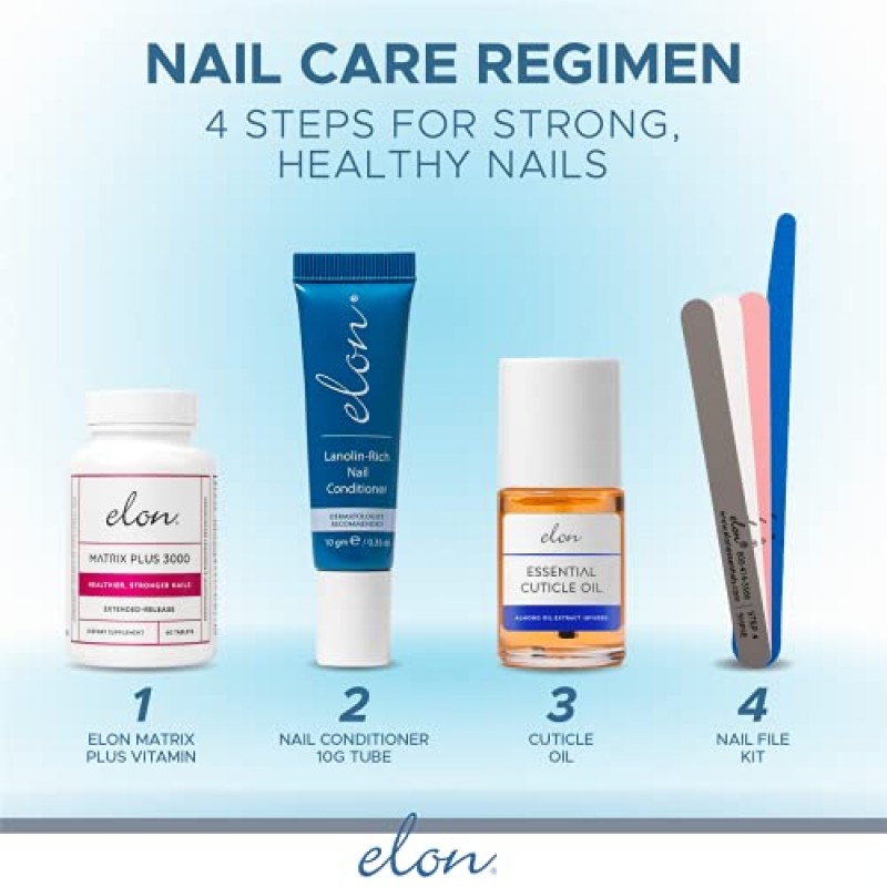 Elon 프로페셔널 네일 파일 시스템 - 매니큐어용 4단계 손톱 파일 - 네일 파일 세트(양면 4개) - 피부과 의사가 권장하는 손톱용 핸드 파일 - 손톱의 건강을 재건하고 회복