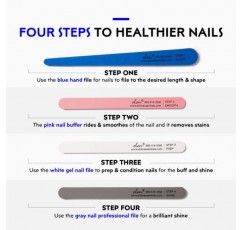 Elon 프로페셔널 네일 파일 시스템 - 매니큐어용 4단계 손톱 파일 - 네일 파일 세트(양면 4개) - 피부과 의사가 권장하는 손톱용 핸드 파일 - 손톱의 건강을 재건하고 회복