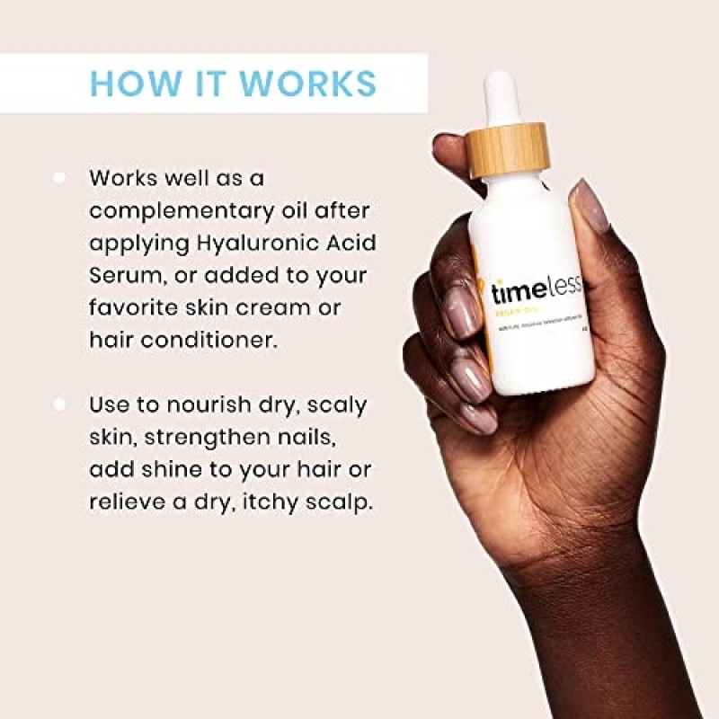 Timeless Skin Care 아르간 오일 100% 순수 - 2 온스 - 건성 피부, 머리카락 및 손톱 치유 및 복구 - 비타민 E 함유 - 천연 성분 - 건성 및 중성 피부 타입에 권장
