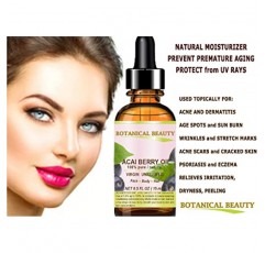 보태니컬 뷰티 ACAI 베리 오일. 100% 순수/천연 냉간 압착 캐리어 오일. 0.5 fl.oz-15 ml. 피부, 헤어, 립, 네일 케어용.