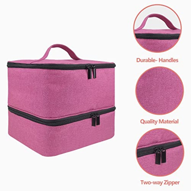 부루이스 매니큐어 정리함, 이중층 네일 도구 및 네일 건조기 케이스, 다양한 크기의 병 27개(15ml - 0.5 fl.oz 이상) 수용, 조절 가능한 칸막이가 있는 매니큐어 운반 케이스(핑크색)