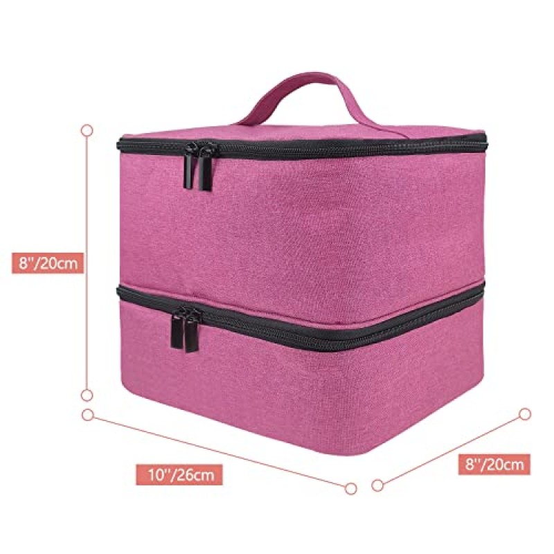 부루이스 매니큐어 정리함, 이중층 네일 도구 및 네일 건조기 케이스, 다양한 크기의 병 27개(15ml - 0.5 fl.oz 이상) 수용, 조절 가능한 칸막이가 있는 매니큐어 운반 케이스(핑크색)