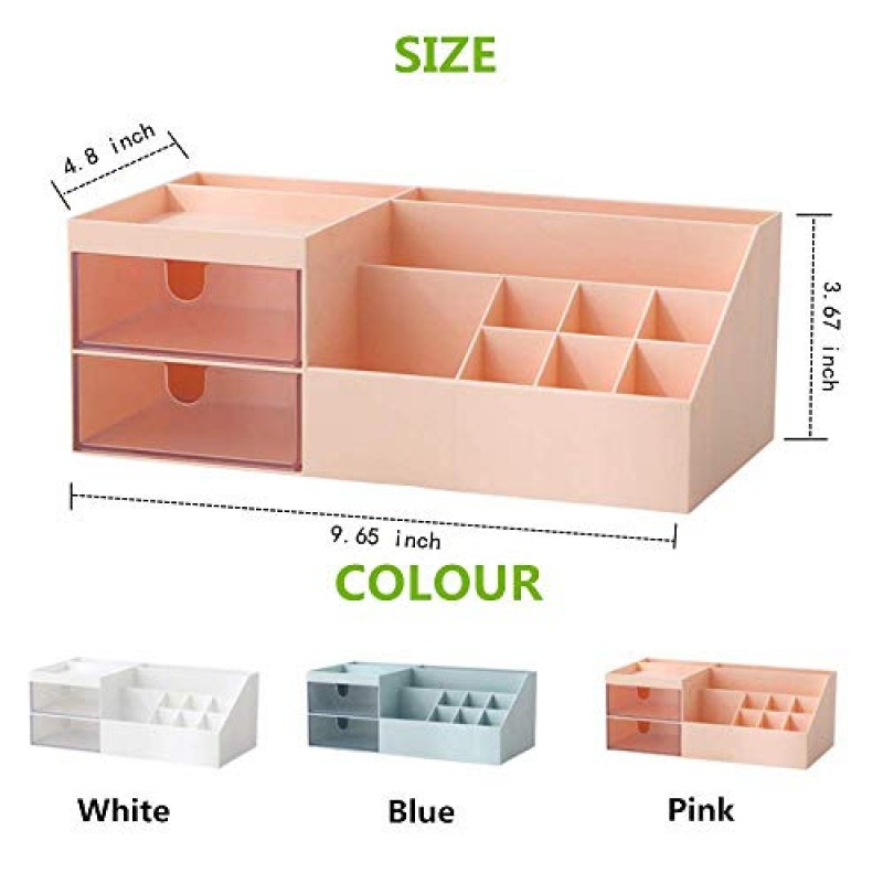 BREIS 다기능 데스크 정리함, 아이섀도우용 메이크업 보관함, 컨실러, 파우더, 매니큐어, 9.65'x 4.8'x 3.67'(흰색)