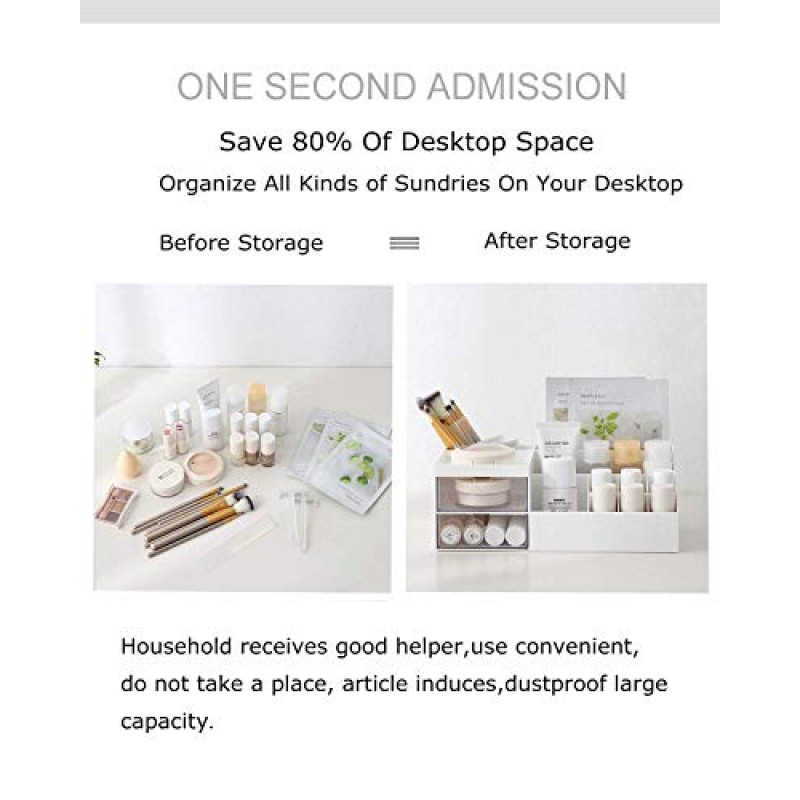 BREIS 다기능 데스크 정리함, 아이섀도우용 메이크업 보관함, 컨실러, 파우더, 매니큐어, 9.65'x 4.8'x 3.67'(흰색)