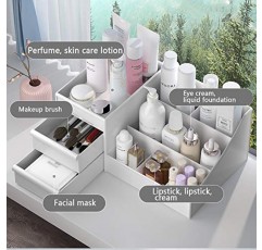 서랍이있는 KUNZHAN 대형 메이크업 데스크 주최자, 데스크탑 마무리 드레서 스킨 케어 선반, 매니큐어 용 화장품 보관 상자, 립스틱, 브러쉬, 보석