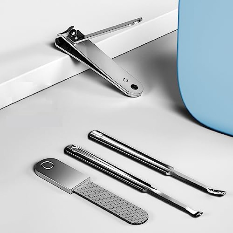 4-in-1 네일 케어 세트(보관 케이스 포함) - 스테인레스 스틸 손톱깎이, 큐티클 포크, 귀이개 및 네일 파일 - 남성용 및 여성용 여행용 네일 커터 키트