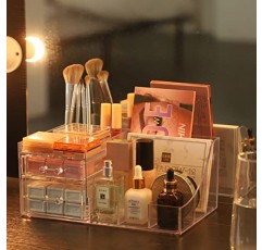 화장대 용 PENGKE 메이크업 주최자, 서랍이있는 다기능 데스크 주최자, 화장품, 립스틱, 보석, 네일 케어, 스킨 케어 용 투명 욕실 주최자 수조