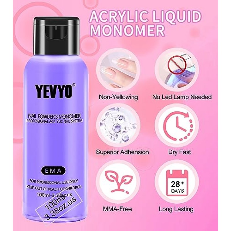 YEVYO 아크릴 네일 키트, 초보자를 위한 모든 것을 갖춘 네일 키트, 24가지 색상 글리터 아크릴 파우더 및 리퀴드 모노머 세트, 200개 네일 팁, 홈 DIY 확장 네일 살롱용 아크릴 네일 브러쉬 3개