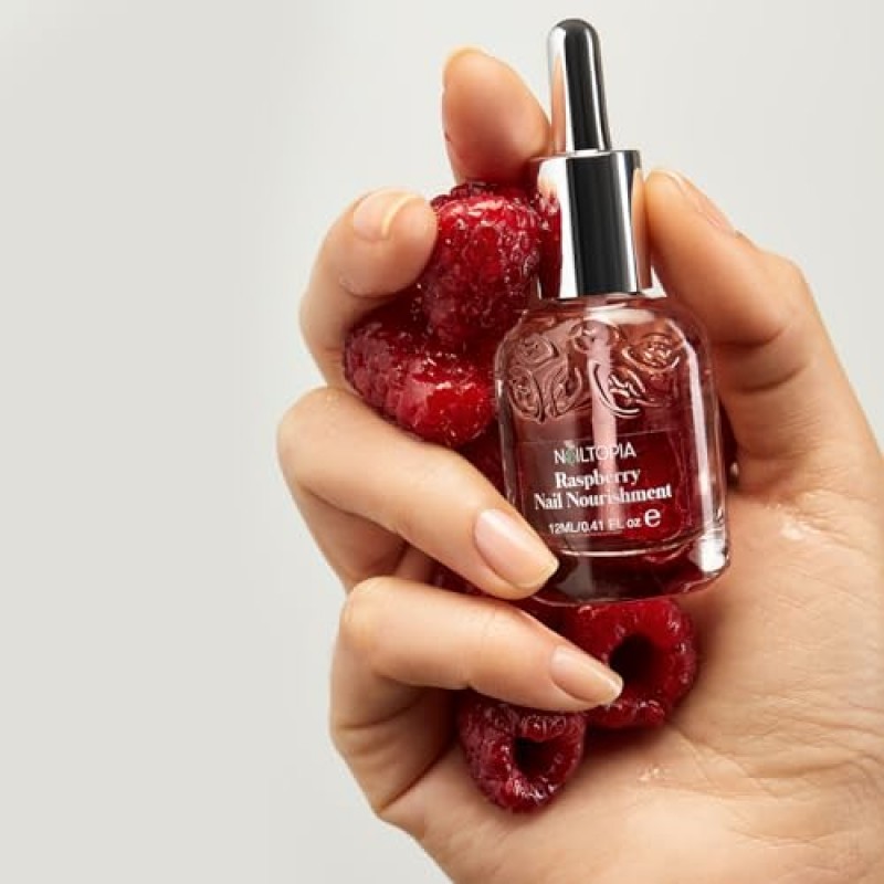 Nailtopia 라즈베리 네일 영양 - 더 강한 손톱을 위한 리바이탈라이징 네일 강화제 트리트먼트 - 손상되고 얇고 갈라진 손톱을 위한 성장 세럼 - 비타민 주입, 바이오 공급 및 완전채식 - 0.41 온스