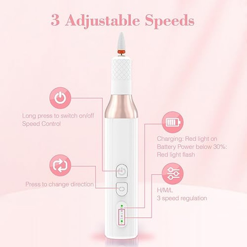 무선 전기 네일 드릴, 아크릴 젤 네일용 휴대용 전문 충전식 전기 네일 파일 키트, 전기 네일 드릴 세트, 홈 살롱용 매니큐어 페디큐어 연마 도구