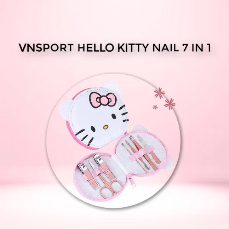 Vnsport 손톱깎이 여행 세트, 헬로 키티 고양이 7 in 1 스테인레스 스틸 전문 네일 커터 매니큐어 페디큐어 및 가죽 케이스 포함 그루밍 키트