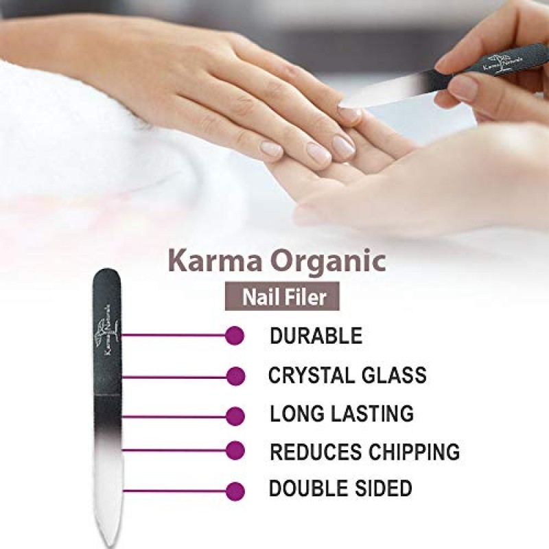 Karma 유기농 양면 유리 네일 파일(여성용) - 전문가용 네일 버퍼 유리 손톱 매니큐어용 페디큐어 네일 케어 - 매끄러운 마감 강화 - 자연적인 뷰티파이 네일에 가장 적합 2개 세트