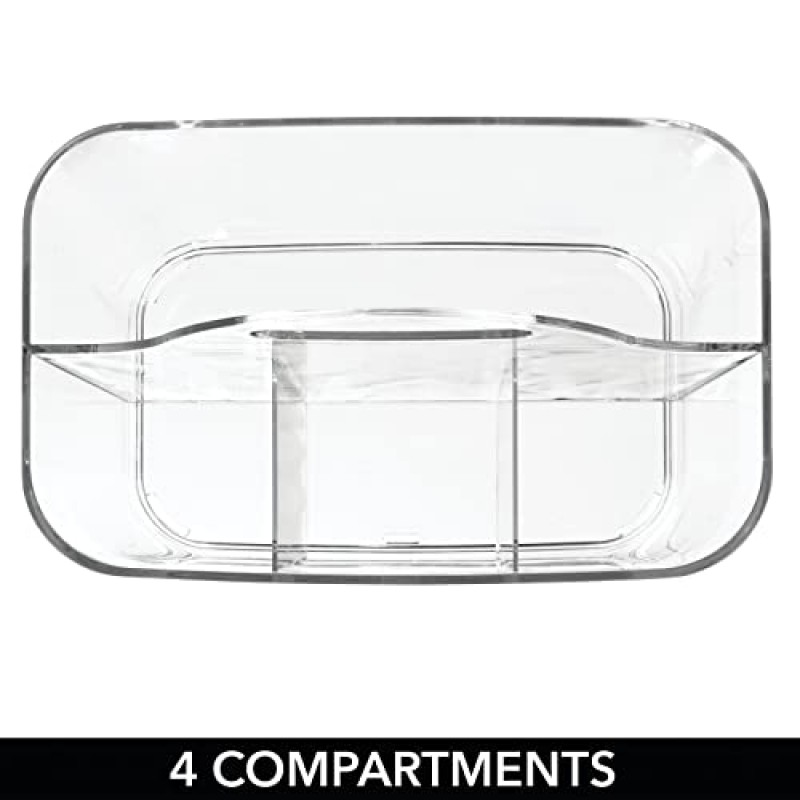 mDesign 플라스틱 메이크업 수납 정리함 캐디 토트, 분할된 바구니통, 욕실용 손잡이, 아이섀도 팔레트 고정, 매니큐어, 브러쉬, 샤워 필수품, 소형, 뤼미에르 컬렉션, 2팩, 투명