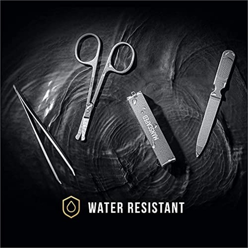 MANSCAPED® 가위 2.0 강화 스테인리스 스틸 남성용 네일 키트, 손톱깎이, 안전 가위, 핀셋 및 네일 파일, 여행용 매니큐어 페디큐어 세트, 컴팩트 케이스가 포함된 4피스 럭셔리 그루밍 키트