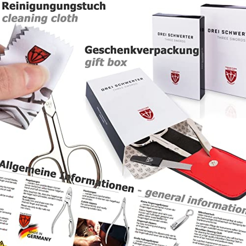 3 Swords Germany - 전문가용 손가락 및 발가락 손톱 관리 가위 깎기 정품 가죽 케이스용 브랜드 품질 8피스 매니큐어 페디큐어 손질 키트 세트, 선물 상자에 들어 있음, Made in Solingen Germany(03645)