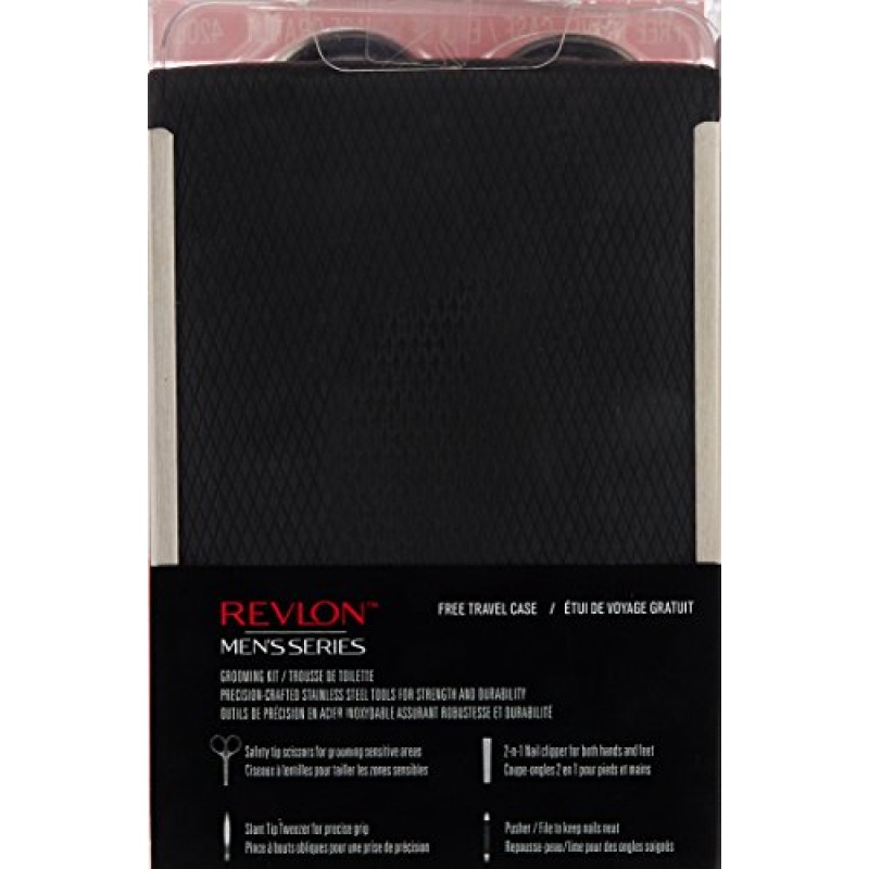 Revlon 남성용 미용 키트, 손톱깎이, 안전 미용 가위, 네일 파일 및 핀셋, 고정밀 제모 도구, 스테인레스 스틸(1팩)