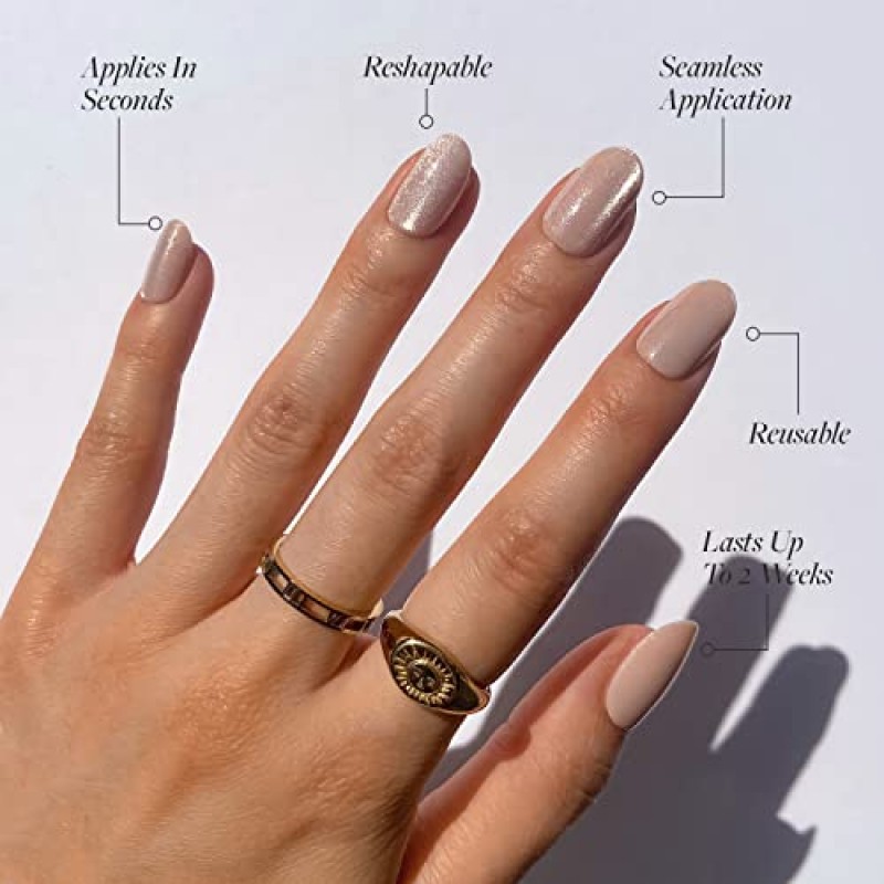 Glamnetic Press On Nails - 순수한 의도 | 광택, 반투명, 짧은 원형 손톱, 재사용 가능 | 12가지 사이즈 - 접착제가 포함된 네일 키트 30개