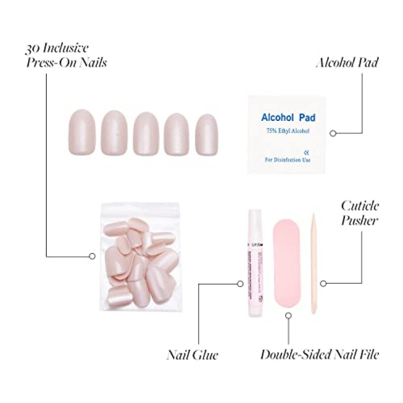 Glamnetic Press On Nails - 순수한 의도 | 광택, 반투명, 짧은 원형 손톱, 재사용 가능 | 12가지 사이즈 - 접착제가 포함된 네일 키트 30개