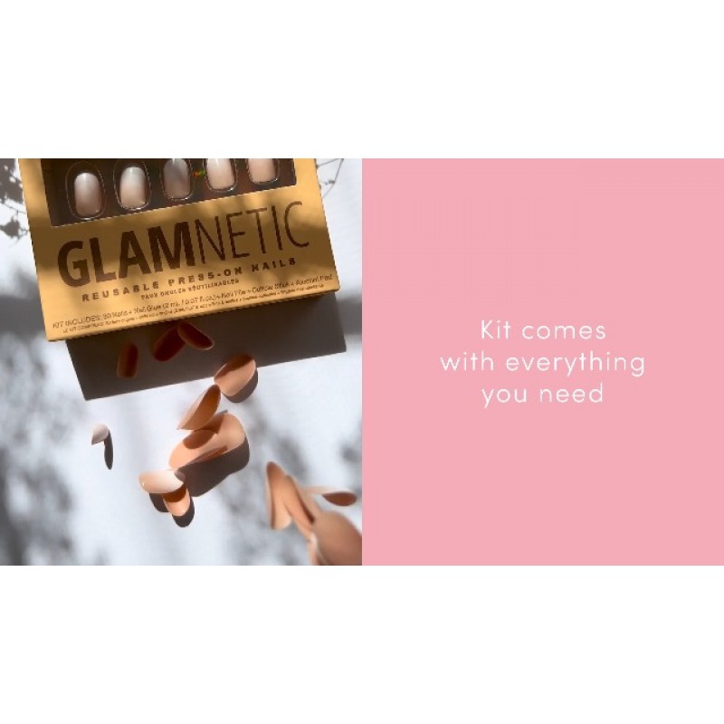 Glamnetic Press On Nails - 순수한 의도 | 광택, 반투명, 짧은 원형 손톱, 재사용 가능 | 12가지 사이즈 - 접착제가 포함된 네일 키트 30개