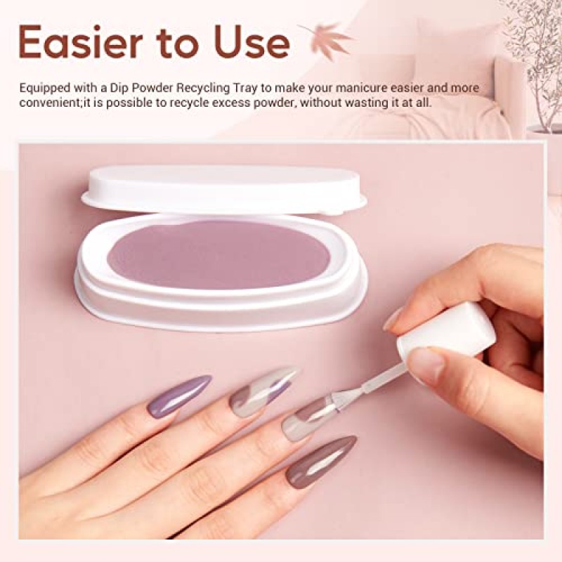 AZUREBEAUTY 31-in-1 딥 파우더 네일 스타터 키트, 브라운 누드 핑크 그레이 아크릴 디핑 파우더 20 라이트/다크 트렌드 색상 전문 세트, 재활용 트레이 시스템 및 리퀴드 탑/베이스 코트 활성제, 프랑스 네일 아트 매니큐어 DIY 살롱용