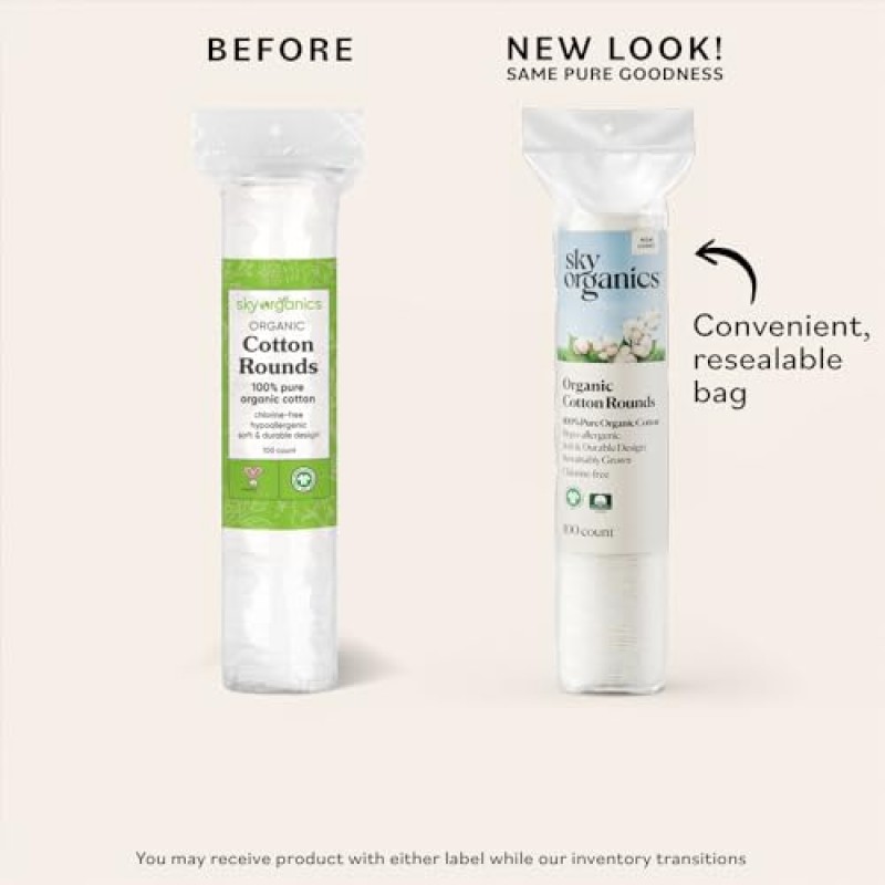 민감한 피부를 위한 Sky Organics 유기농 면 라운드, 미용 및 개인 관리를 위한 100% 순수 GOTS 인증 유기농, 300ct.