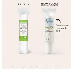 민감한 피부를 위한 Sky Organics 유기농 면 라운드, 미용 및 개인 관리를 위한 100% 순수 GOTS 인증 유기농, 300ct.