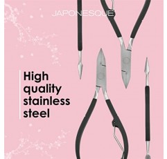 JAPONESQUE 소프트 터치 발톱깎기 & 큐티클 푸셔 매니큐어 세트, 살롱 품질 결과, 미끄럼 방지 그립, 스테인레스 스틸