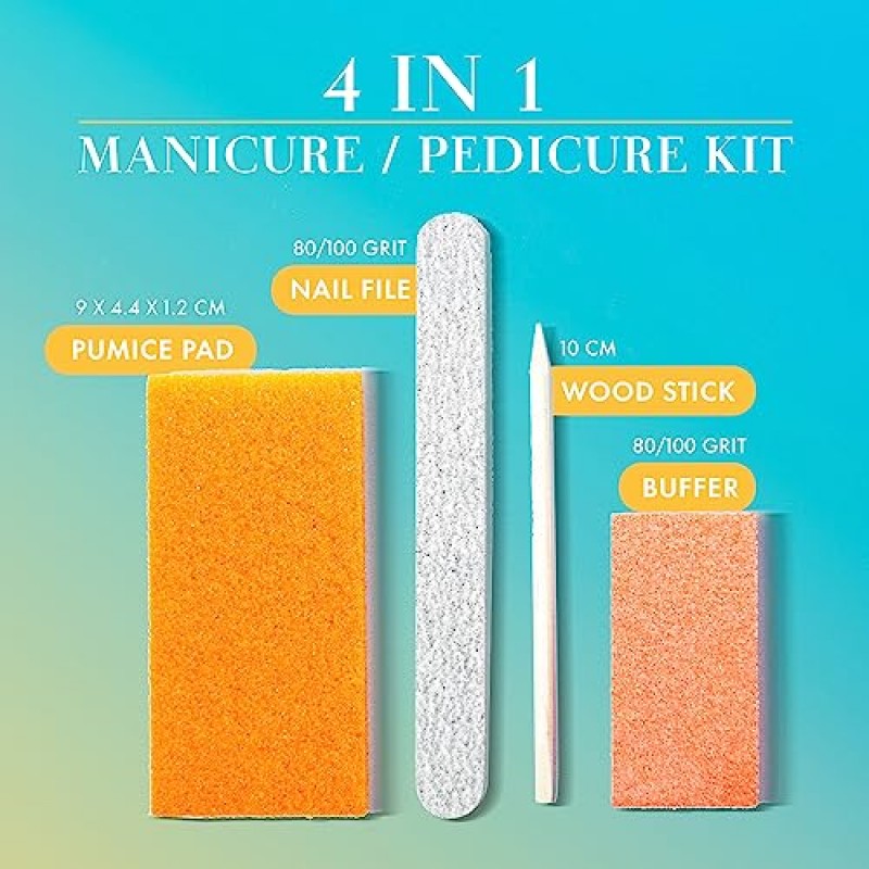 4-in-1 일회용 페디큐어 키트, 발용 페디큐어 도구, 살롱 수준의 네일 케어를 위한 완전한 페디큐어 키트, 네일 버퍼, 경석, 네일 파일 및 나무 스틱 포함, 12개 팩 - Joya Mia