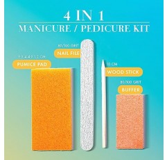 4-in-1 일회용 페디큐어 키트, 발용 페디큐어 도구, 살롱 수준의 네일 케어를 위한 완전한 페디큐어 키트, 네일 버퍼, 경석, 네일 파일 및 나무 스틱 포함, 12개 팩 - Joya Mia
