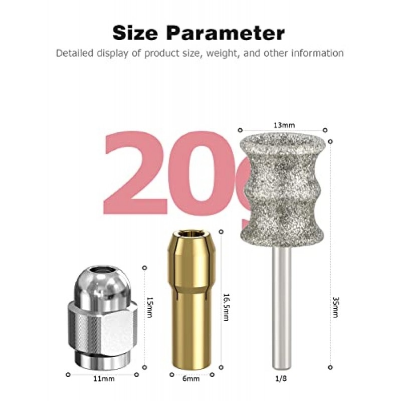 Dremel 용 Mellbree Dog 다이아몬드 네일 그라인더, 1/8'네일 그라인더 비트 척 키트가있는 Dremel 로타리 도구와 호환 동물 네일 케어 작업