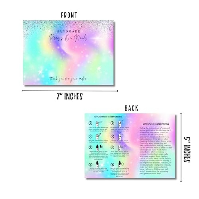 손톱 디스플레이 카드에 수제 프레스 | 5x7인치 30pk 빈 포장(애프터 케어 지침 포함) 홀로그램 백 삽입(양면 테이프 포함)