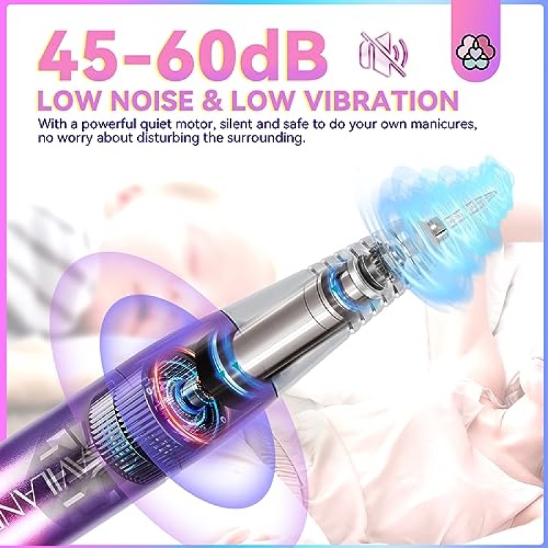 Saviland Electric Nail Drill Kit - 아크릴 네일용 전기 네일 EFiles 드릴 비트 포함 35000RPM 네일 아트 제거용 샌딩 밴드 네일 케어 충전식 페디큐어 키트 매니큐어 세트 홈