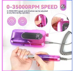Saviland Electric Nail Drill Kit - 아크릴 네일용 전기 네일 EFiles 드릴 비트 포함 35000RPM 네일 아트 제거용 샌딩 밴드 네일 케어 충전식 페디큐어 키트 매니큐어 세트 홈