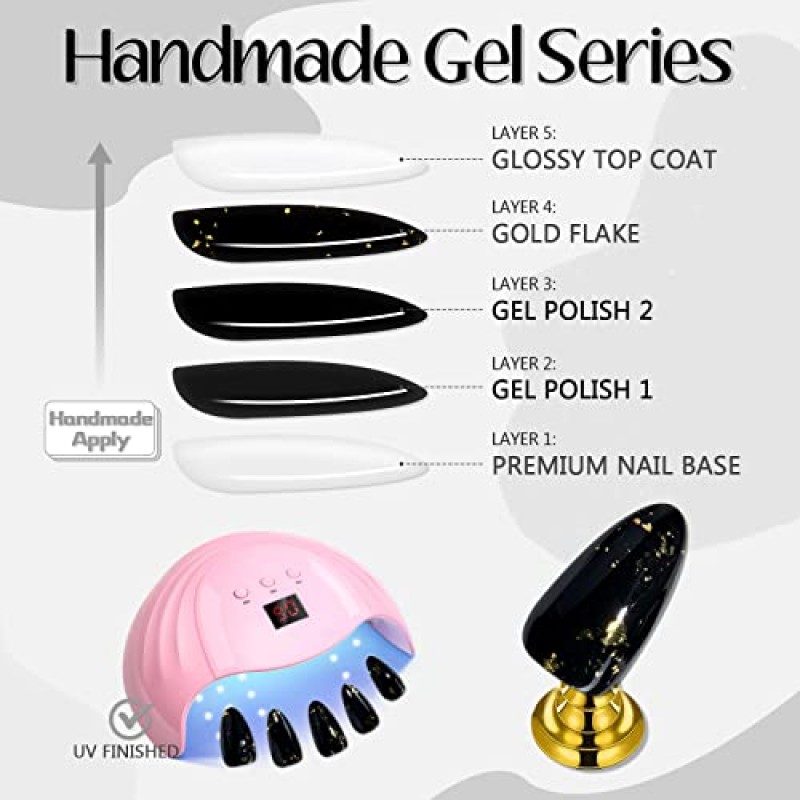 GLAMERMAID Press on Nails 할로윈을 위한 짧은 아몬드, 두개골 디자인이 있는 고딕 블랙 야광 가짜 손톱 젤 여성용 네일에 중간 타원형 수제 접착제, 네일에 재사용 가능한 아크릴 허위 네일 키트 스틱