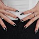 GLAMERMAID Press on Nails 할로윈을 위한 짧은 아몬드, 두개골 디자인이 있는 고딕 블랙 야광 가짜 손톱 젤 여성용 네일에 중간 타원형 수제 접착제, 네일에 재사용 가능한 아크릴 허위 네일 키트 스틱