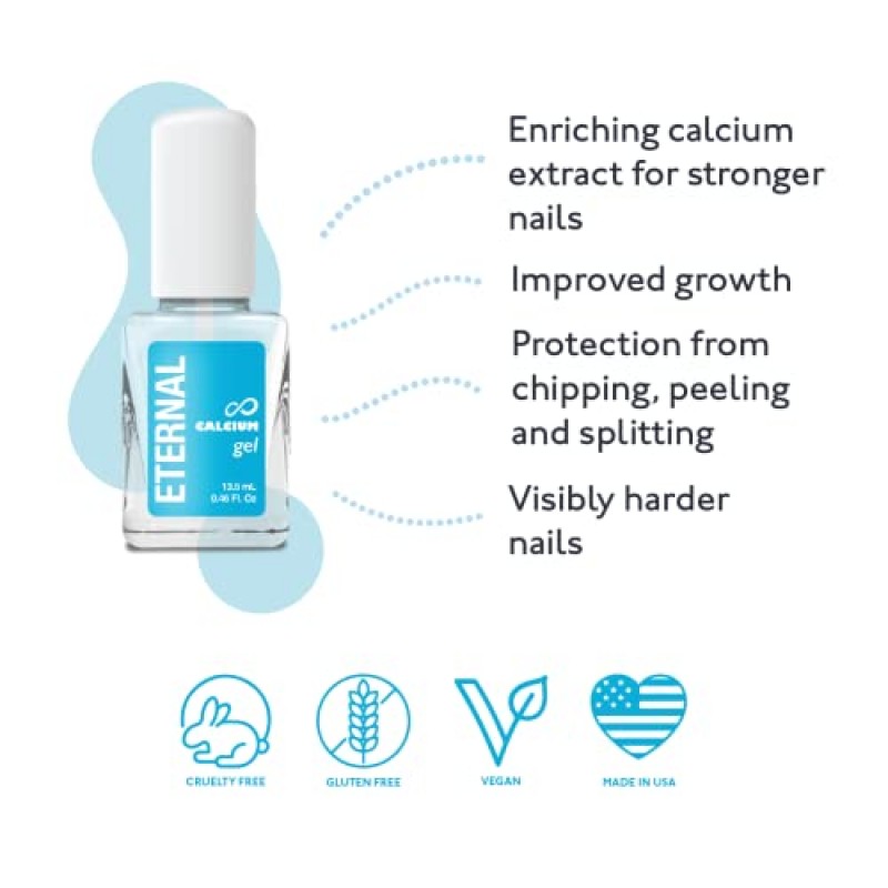 이터널 칼슘 젤 네일 빌더 - 13.5mL 베이스 코트 매니큐어 | 손톱 관리를 위한 투명 매니큐어 및 얇은 손톱과 성장을 위한 손톱 강화제 | 패스트 드라이 네일 하드너 & 네일 성장 트리트먼트 (2팩)