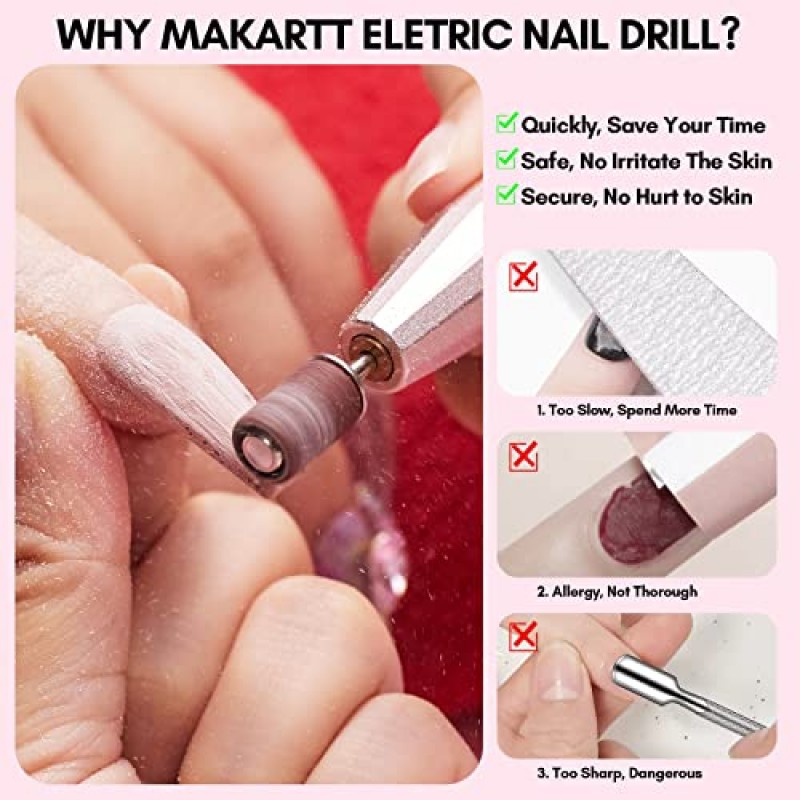 Makartt 휴대용 네일 드릴 머신 20000RPM 전기 네일 파일 Eirenee Professional E 파일러 아크릴 손톱용 6pcs 네일 드릴 비트가 포함된 매니큐어 도구 세트 젤 폴란드어 제거, 네일 기술 홈 DIY 사용