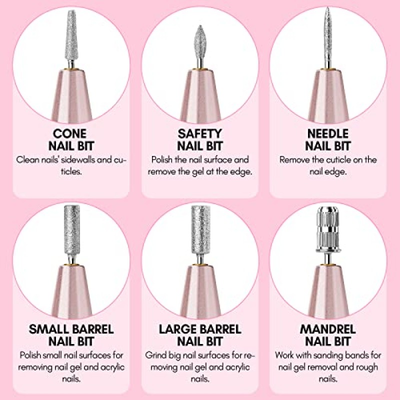 Makartt 휴대용 네일 드릴 머신 20000RPM 전기 네일 파일 Eirenee Professional E 파일러 아크릴 손톱용 6pcs 네일 드릴 비트가 포함된 매니큐어 도구 세트 젤 폴란드어 제거, 네일 기술 홈 DIY 사용