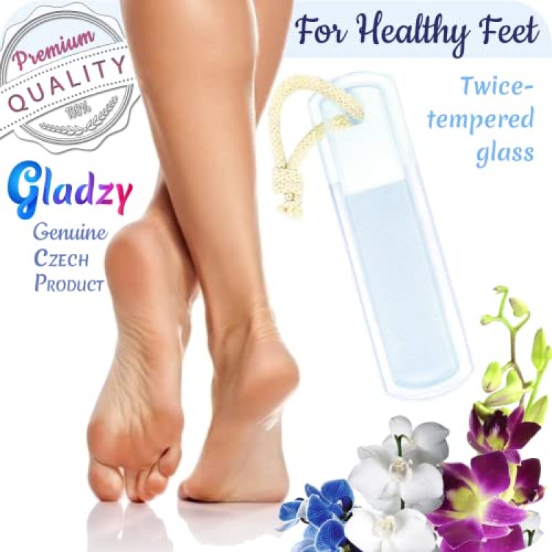 GLADZY® 정품 체코 유리 네일 파일 세트 - 굳은 살 제거제 발 껍질, 전문 매니큐어 및 페디큐어 네일 관리 도구, 양면 에칭 다른 그릿 표면, 프리미엄 EU 품질